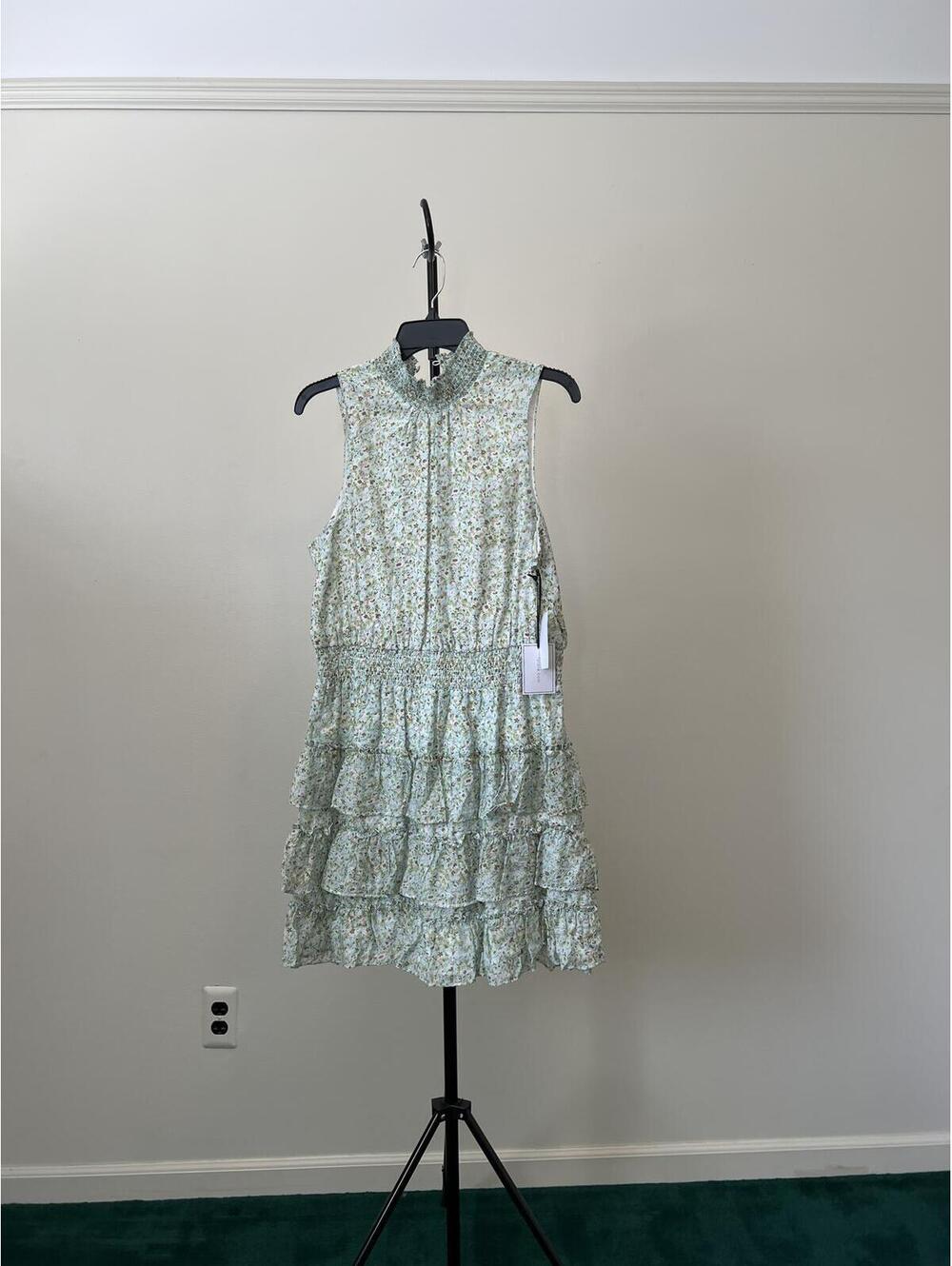 1.STATE 'Sunshine Times' Floral Smocked Tiered Ruffle Dress, Blue River, XL